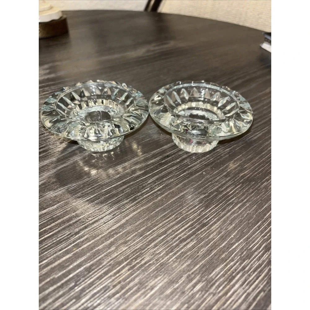 FIRNA Clear Glass‎ Tapered Candle Holders Candlesticks Set 2